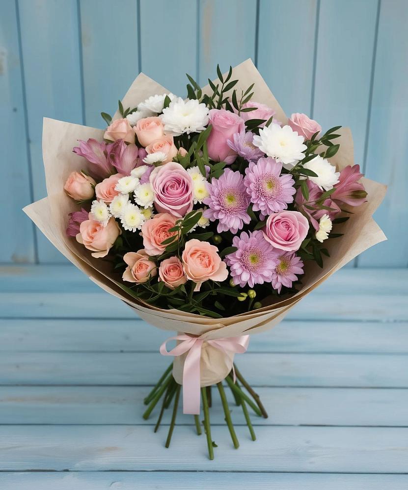Букет цветов из: Хризантемы, Розы и Альстромерии в Авангард