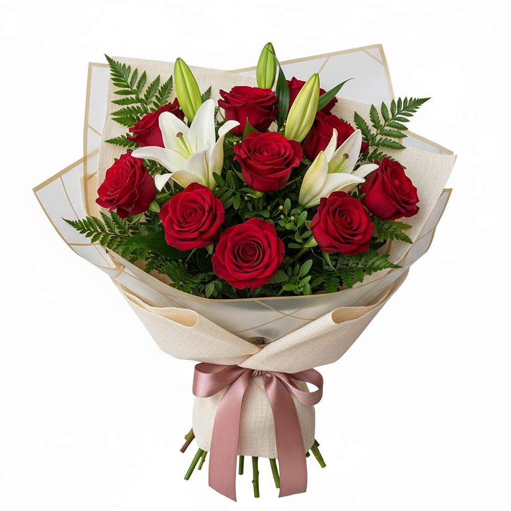 Букет цветов из: Лилии и Розы в Авангард