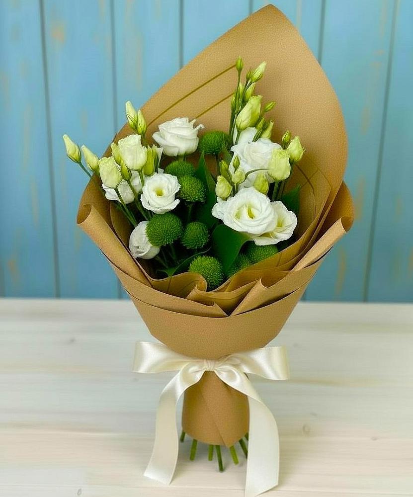 Букет цветов из: Хризантемы и Лизиантусы в Авангард