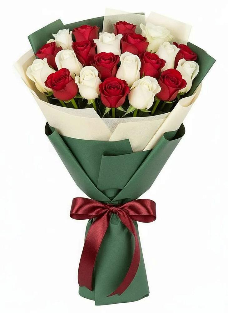Букет Микс из красных и белых роз в Авангард