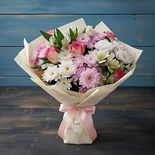 Букет цветов из:  Хризантемы, Альстромерии и Розы в Авангард