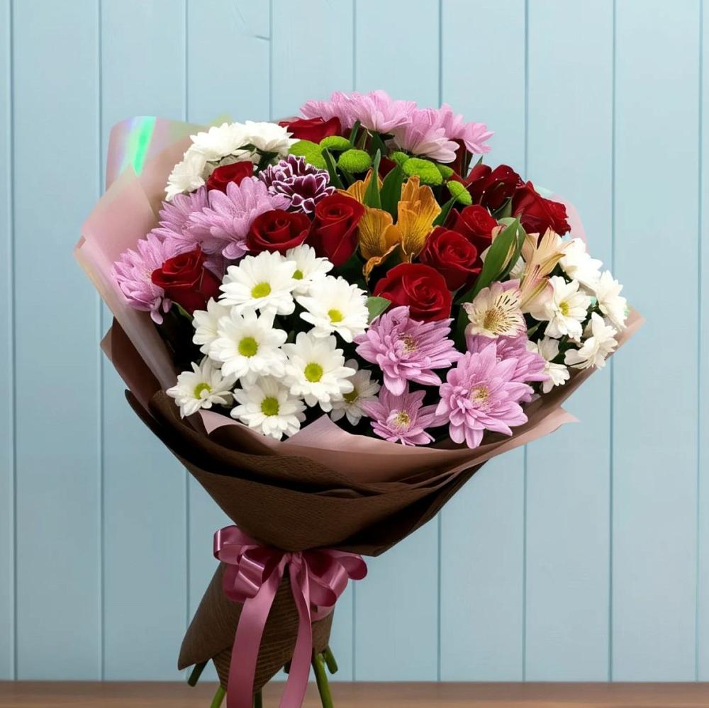 Букет цветов из: Розы, Хризантемы и Альстромерии в Авангард