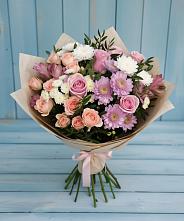 Букет цветов из:  Хризантемы, Розы и Альстромерии в Авангард