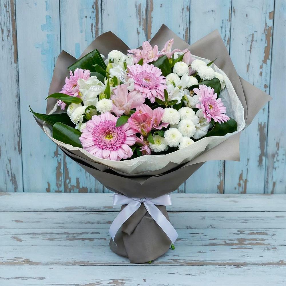 Букет цветов из: Герберы, Альстромерии и Хризантемы в Авангард
